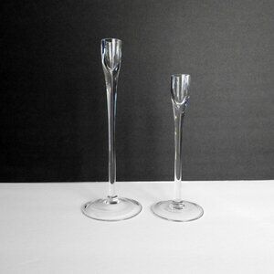 Clear Glass Candlestick Holders Set of 2 Minimalist Design